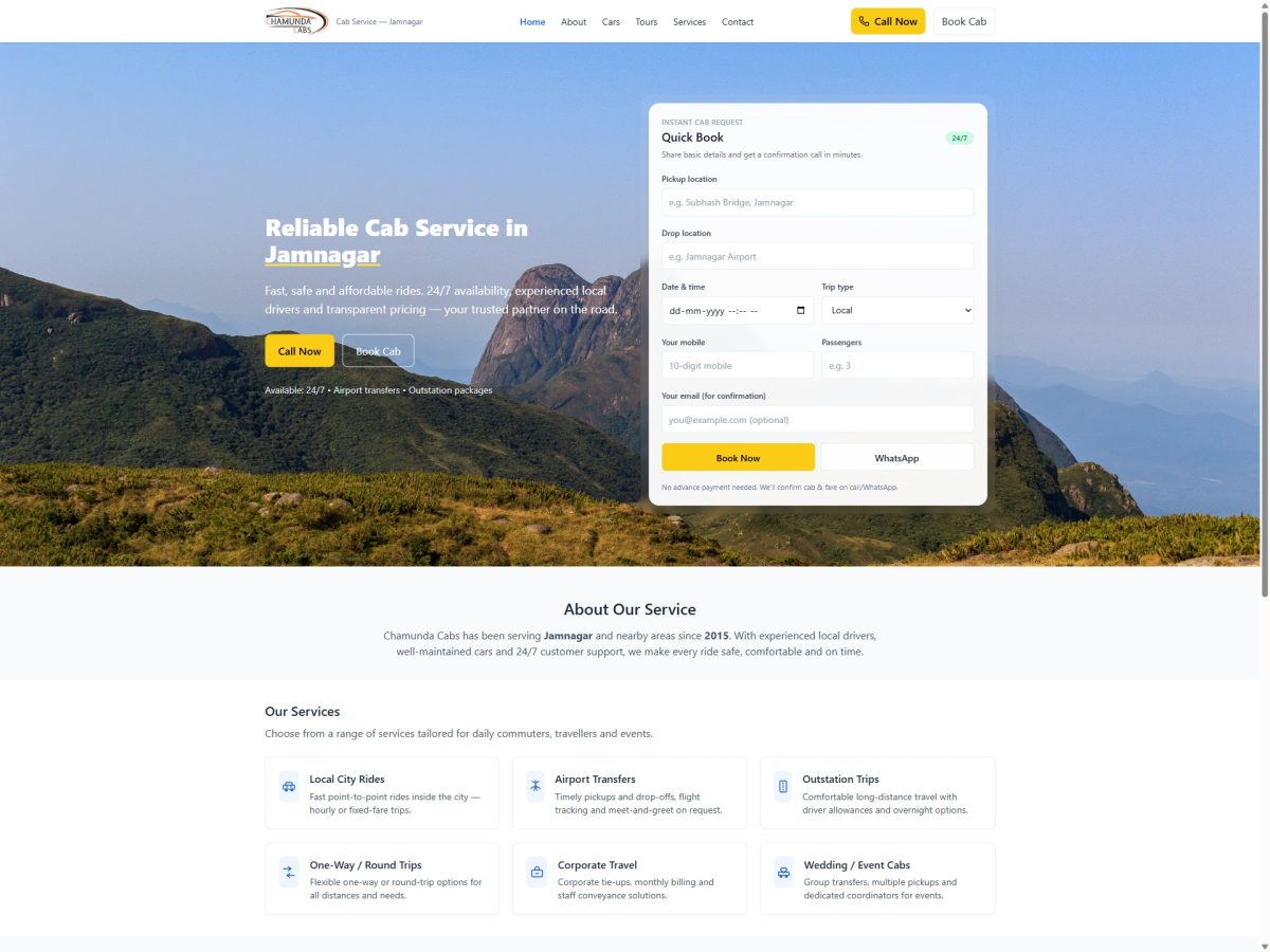 Chamunda Cabs — website screenshot